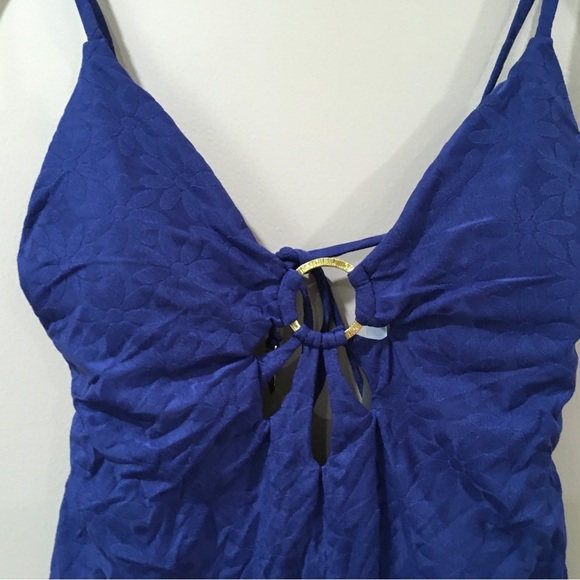 Trina Turk NWT JOPLIN JACQUARD PETAL CUTOUT PLUNGE ONE PIECE SWIMSUIT sz 10 Blue - Picture 7 of 7